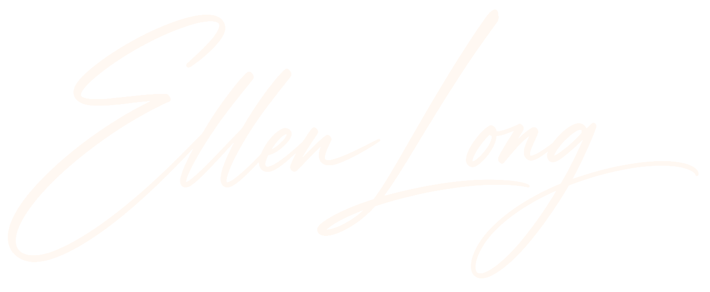 Pale peach cursive signature on a white background