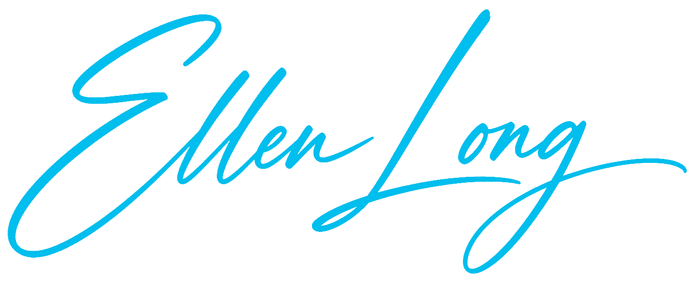 Turquoise handwritten signature reading “Ellen Long” on a white background