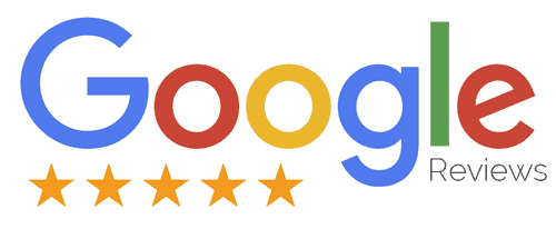 Google Reviews logo with five gold stars underneath