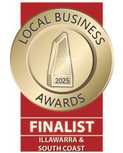 Local Business Awards Finalist badge. Gold seal, red background. Illawarra & South Coast region, 2025. Local Business Awards Finalist badge. Gold seal, red background. Illawarra & South Coast region, 2025.