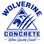 Blue Wolverine Concrete logo with a howling wolf in a triangle and the slogan “When Quality Counts”
