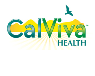 A calviva health logo with a bird flying over a mountain
