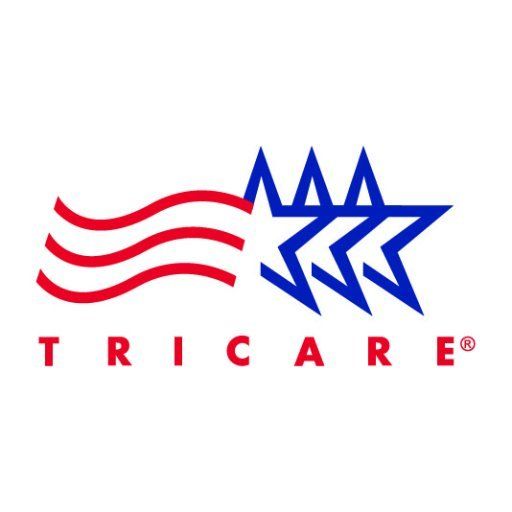 A red white and blue logo for tricore