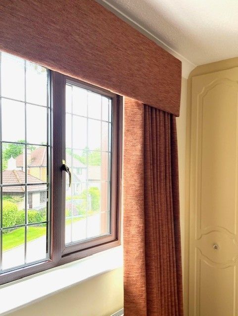 Interlined single pleat curtains with pelmet