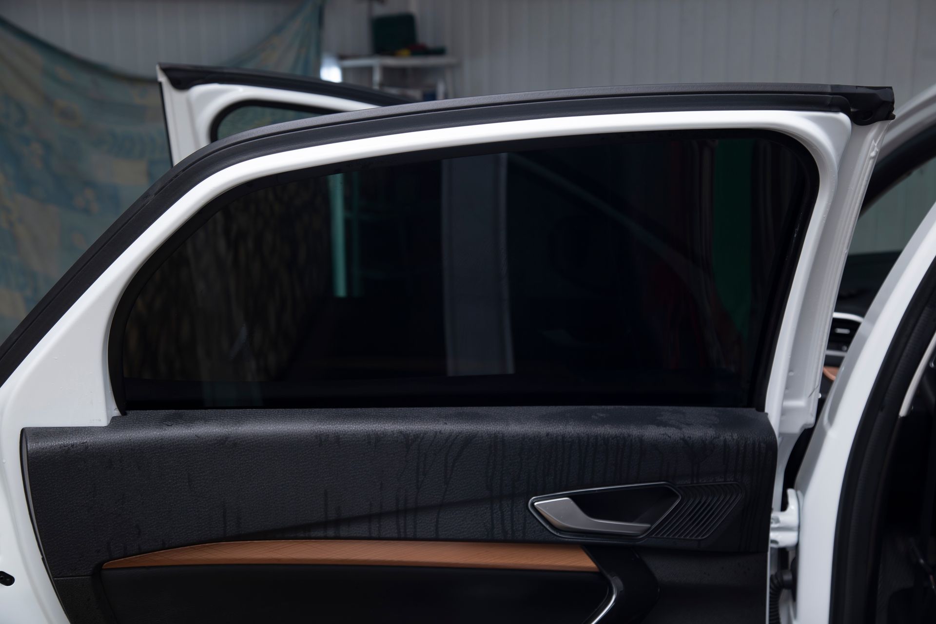 White car door with tinted window