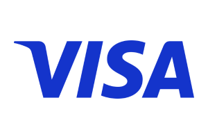 Visa logo: blue text on white background.