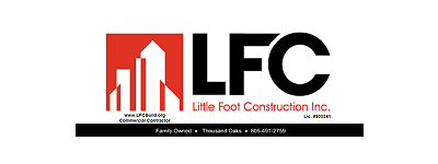 LFC Little Foot Construction Inc. logo with red building icon and black text on white background