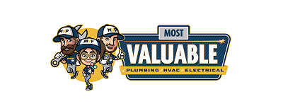 Cartoon logo of four utility workers around the words “Most Valuable,” with “Plumbing, HVAC & Electrical” below