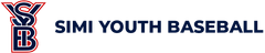 SIMI Youth Baseball logo with stylized red and blue initials and black text on a white background