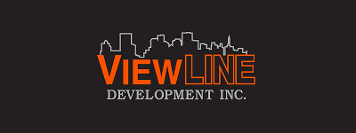 ViewLine Development Inc. logo with orange and gray text and a city skyline silhouette on a black background