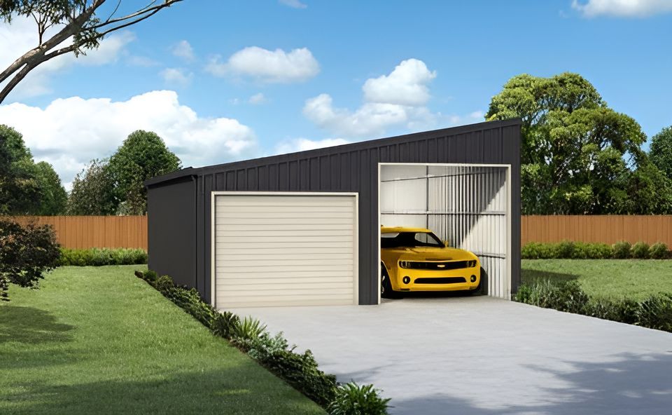 A Yellow Car is Parked in a Garage — Mareeba Sheds & Gas In Mareeba, QLD