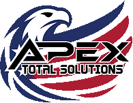 Logo for Apex Total Solutions: eagle head over red, white, and blue wings with the word