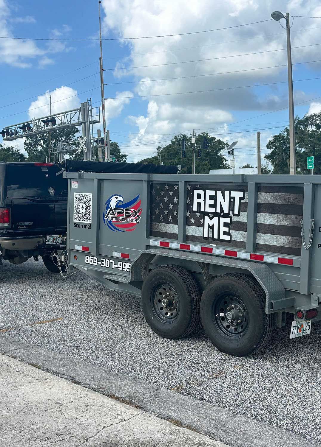 Dump trailer with American flag design and