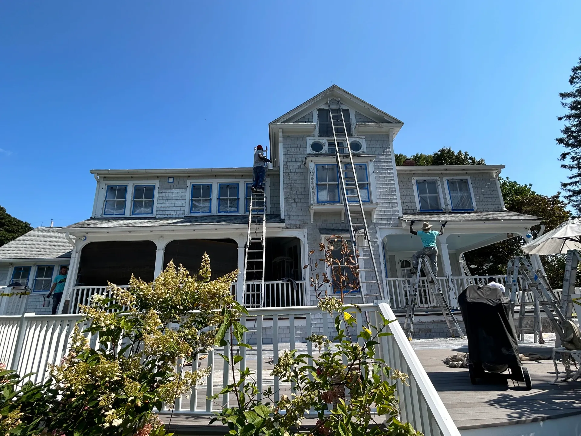 Before photo of an exterior paint job completed by JM Painting in Kennebunkport, Maine