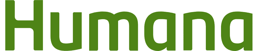 Green Humana wordmark logo with a leaf-shaped dot over the “i” end