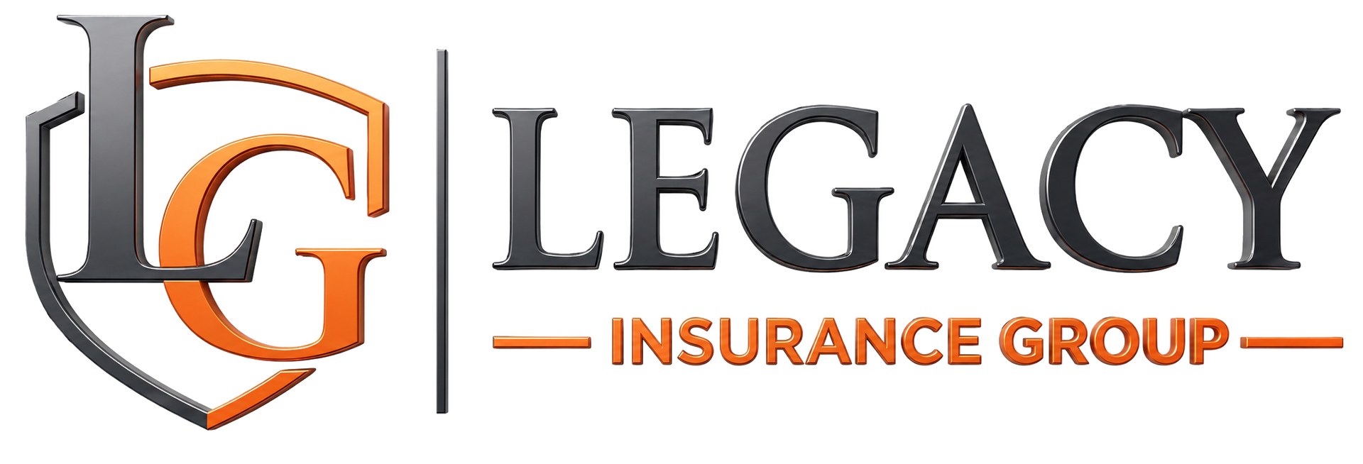 Legacy Insurance Group logo in gray, black, and orange with stylized LG emblem