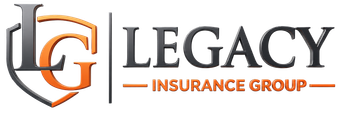 Legacy Insurance Group logo in gray, black, and orange with stylized LG emblem