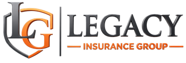 Legacy Insurance Group logo with stylized orange and gray shield and text on white background