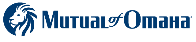 Mutual of Omaha logo with blue lion icon and company name in blue text