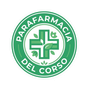 Logo circolare verde per la Farmacia del Corso con croce bianca da farmacia e disegno di una foglia.