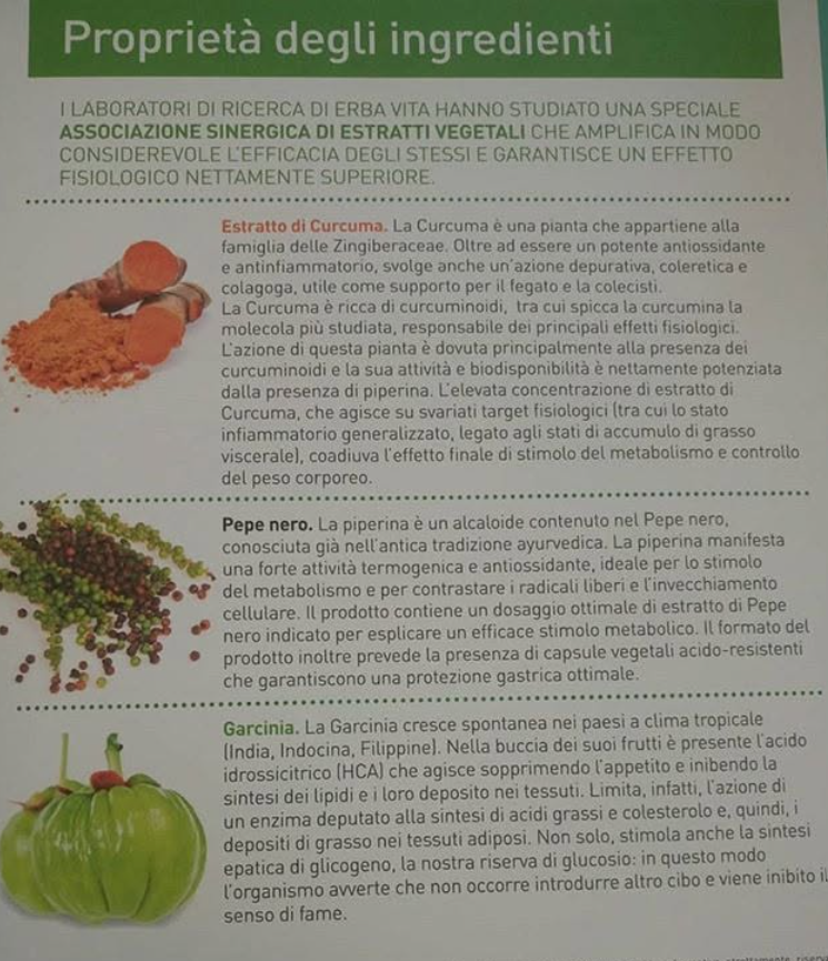 Pagina italiana “Proprietà degli ingredienti” con testo e foto di spezie, pepe e pezzi di zucca.