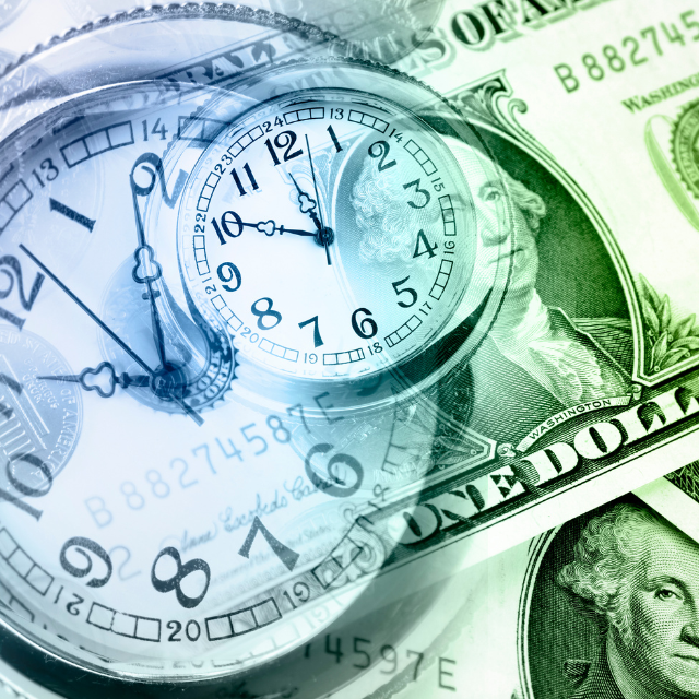 A one dollar bill with a watch on top of it