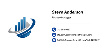 A business card for steve anderson , a finance manager.