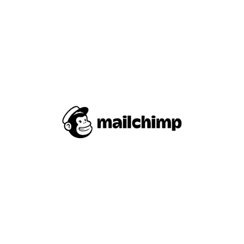 A black and white logo for mailchimp with a monkey wearing a hat.