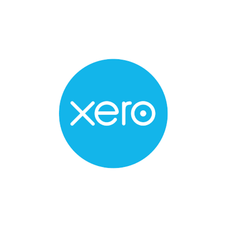Xero logo: white text "xero" with a white circle, set against a blue circle background.