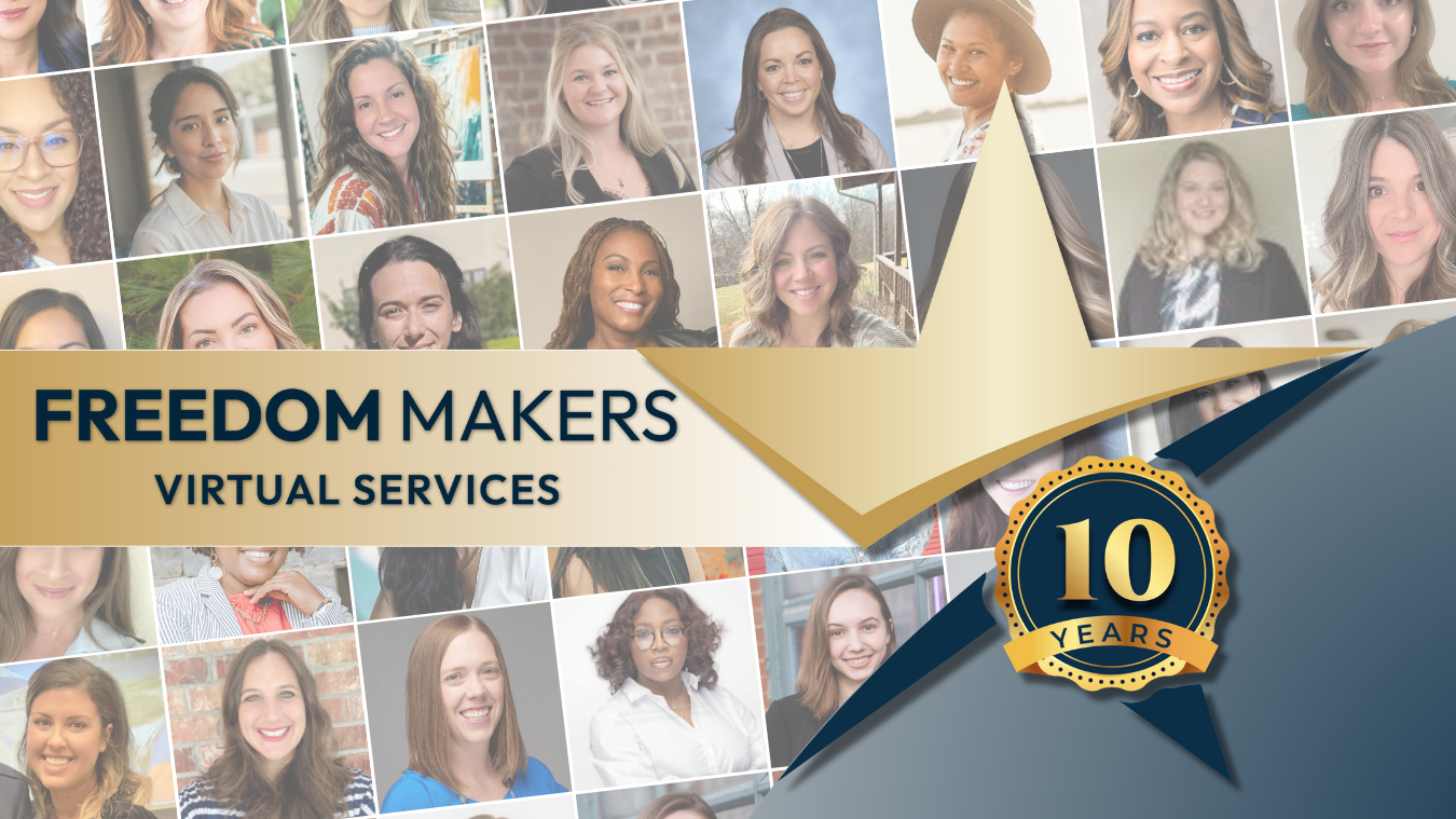 A collage of women 's faces with the words freedom makers virtual services