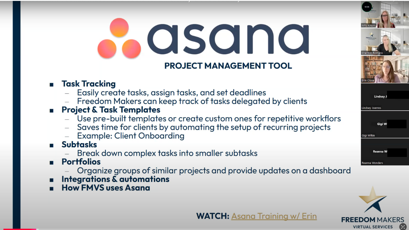 A screenshot of a presentation on asana project management tool