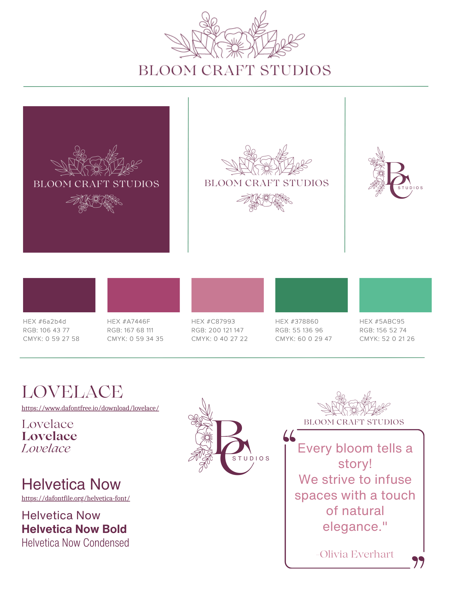 A purple , pink , green , and white logo for a craft studio.