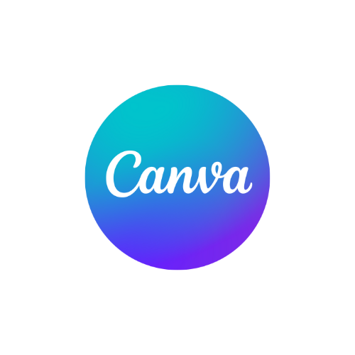 The canva logo is in a blue and purple circle on a white background.