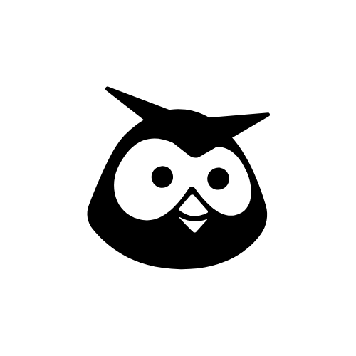 A black and white silhouette of an owl 's head on a white background.