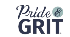 A logo for pride and grit is shown on a white background.