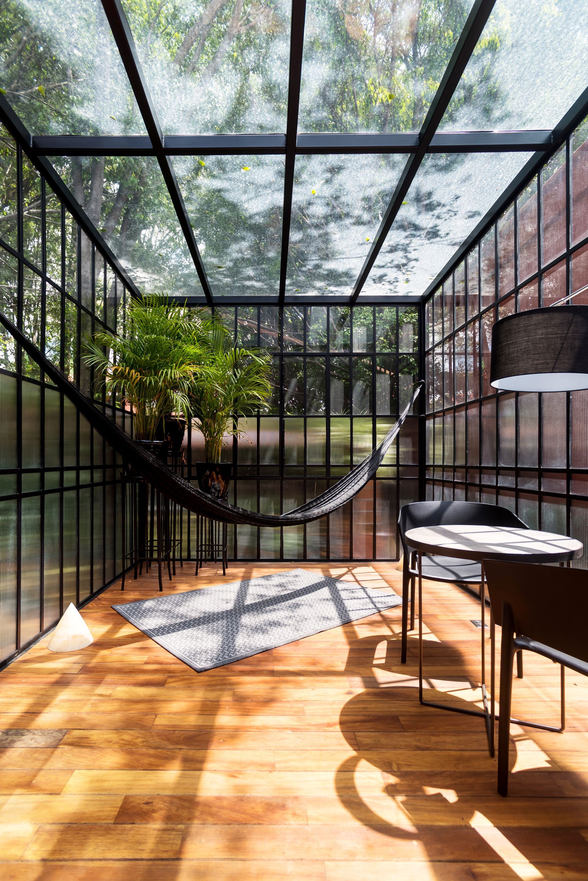 There is a hammock in the middle of the room.