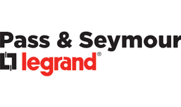 Pass & Seymour Legrand logo with black text on white background and a red 