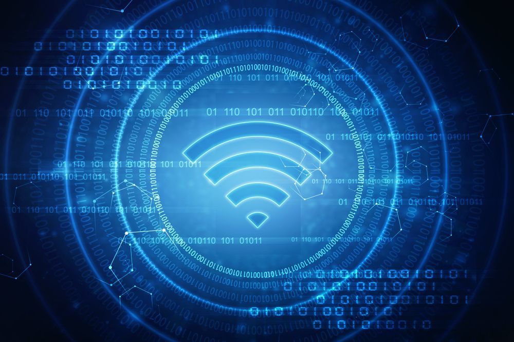Hands Holding Phone With Glowing Wifi Router Graphic — Superior Wifi in East Ballina, NSW
