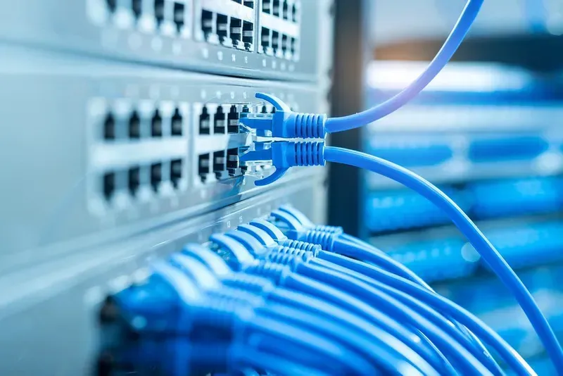 Blue Network Cables Connected to a Server Rack — Superior Wifi in Ballina, NSW