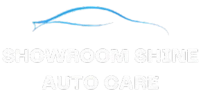 Light blue car outline logo with the text &ldquo;SHOWROOM SHINE AUTO CARE&rdquo;