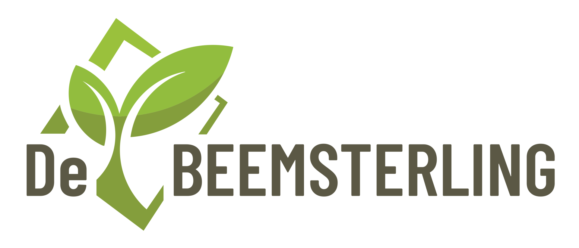 Logo voor De Beemsterling met twee groene bladeren boven de naam in donkergrijze tekst.