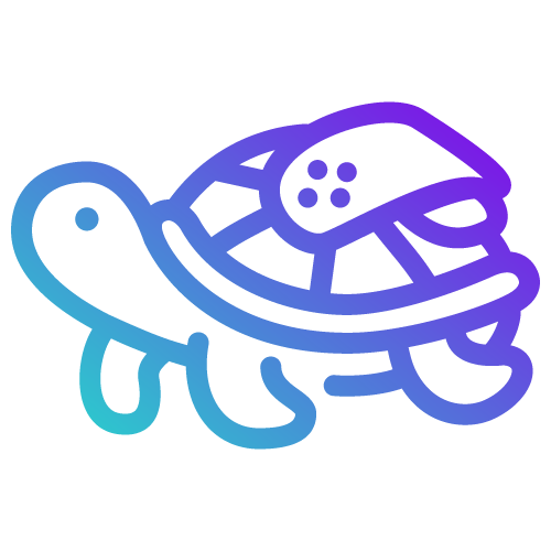 Une icône de tortue bleue et violette sur fond blanc.