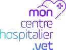 A purple and blue logo for mon centre hospitalier vet