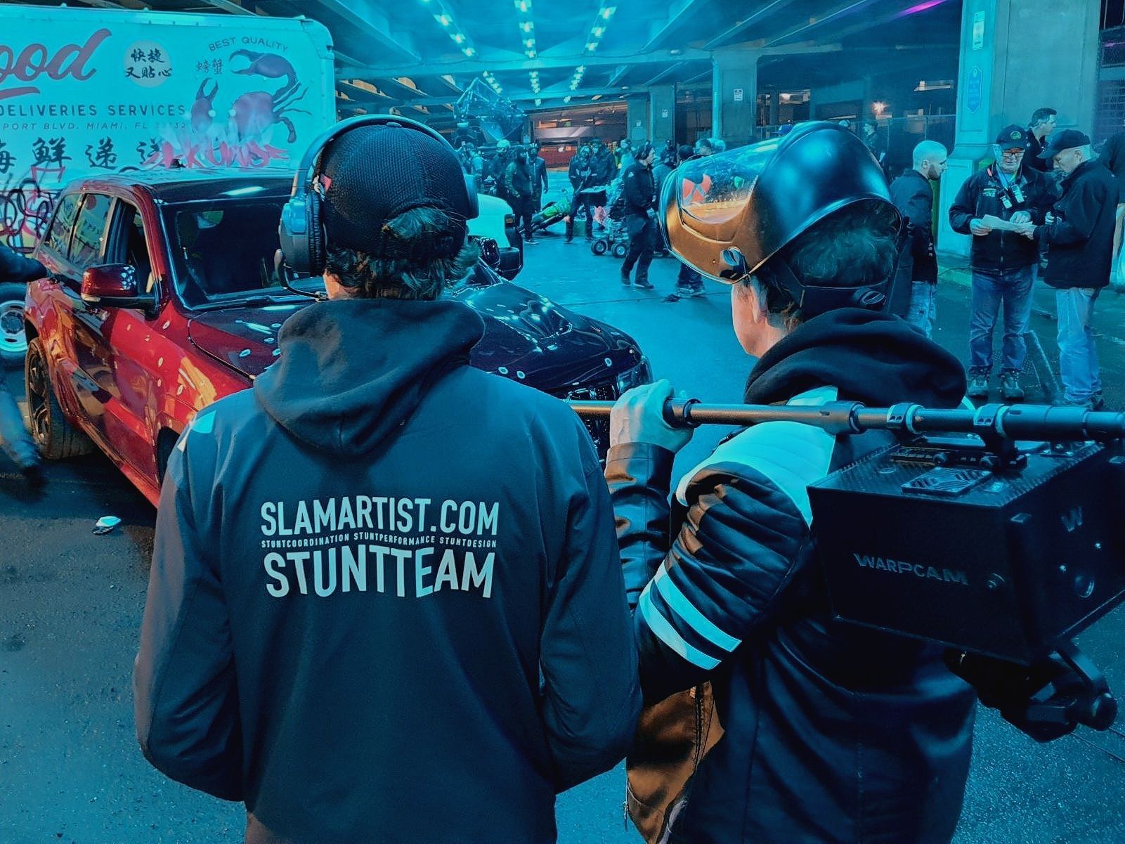 SlamArtist stunt team on the Bad Boys for Life set with an early WarpCam® prototype.