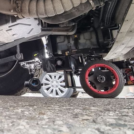 Unique perspective of a car's underbelly captured by WarpCam®
