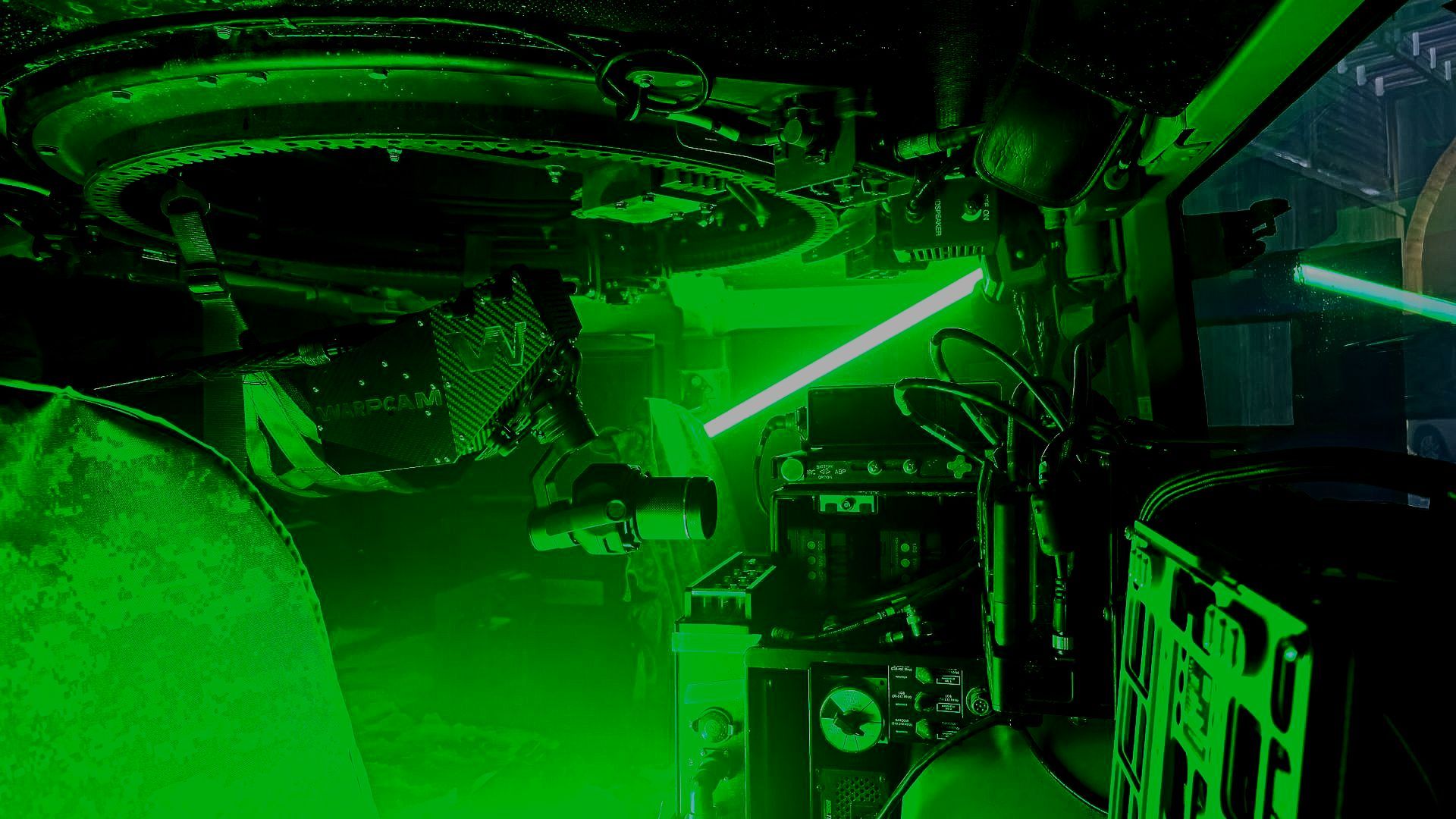 WarpCam® system inside a Humvee with electronic equipment.