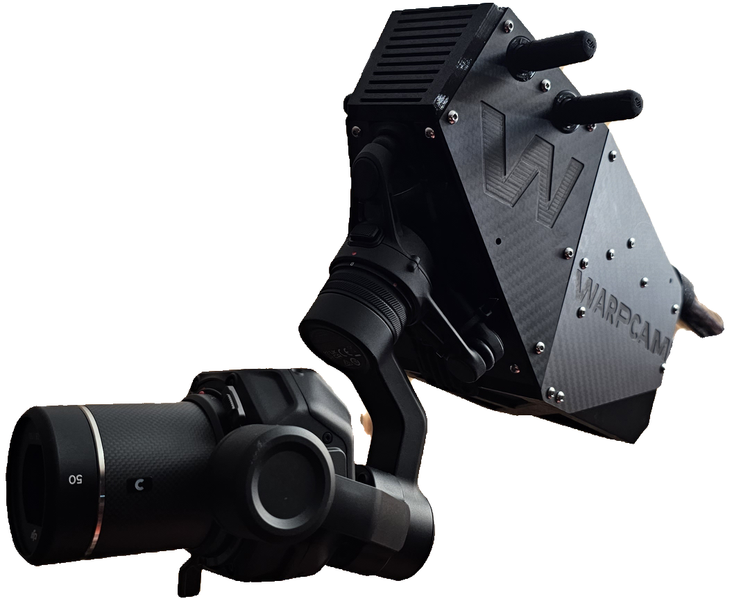 WarpCam® camera system housing on a white background.