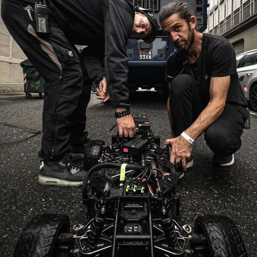 WarpCam® mounted on an RC vehicle for low under-car shots on Fast X.