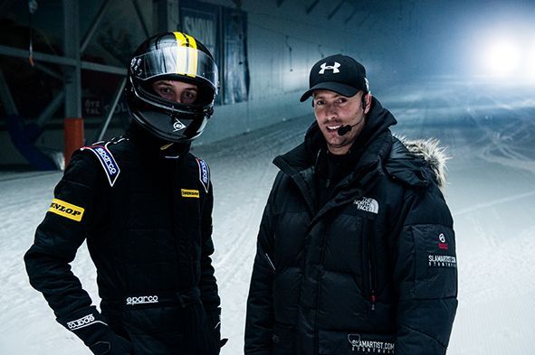 Ferdi Fischer and Daniel Leavitt on the Dunlop commercial set in Bispingen.