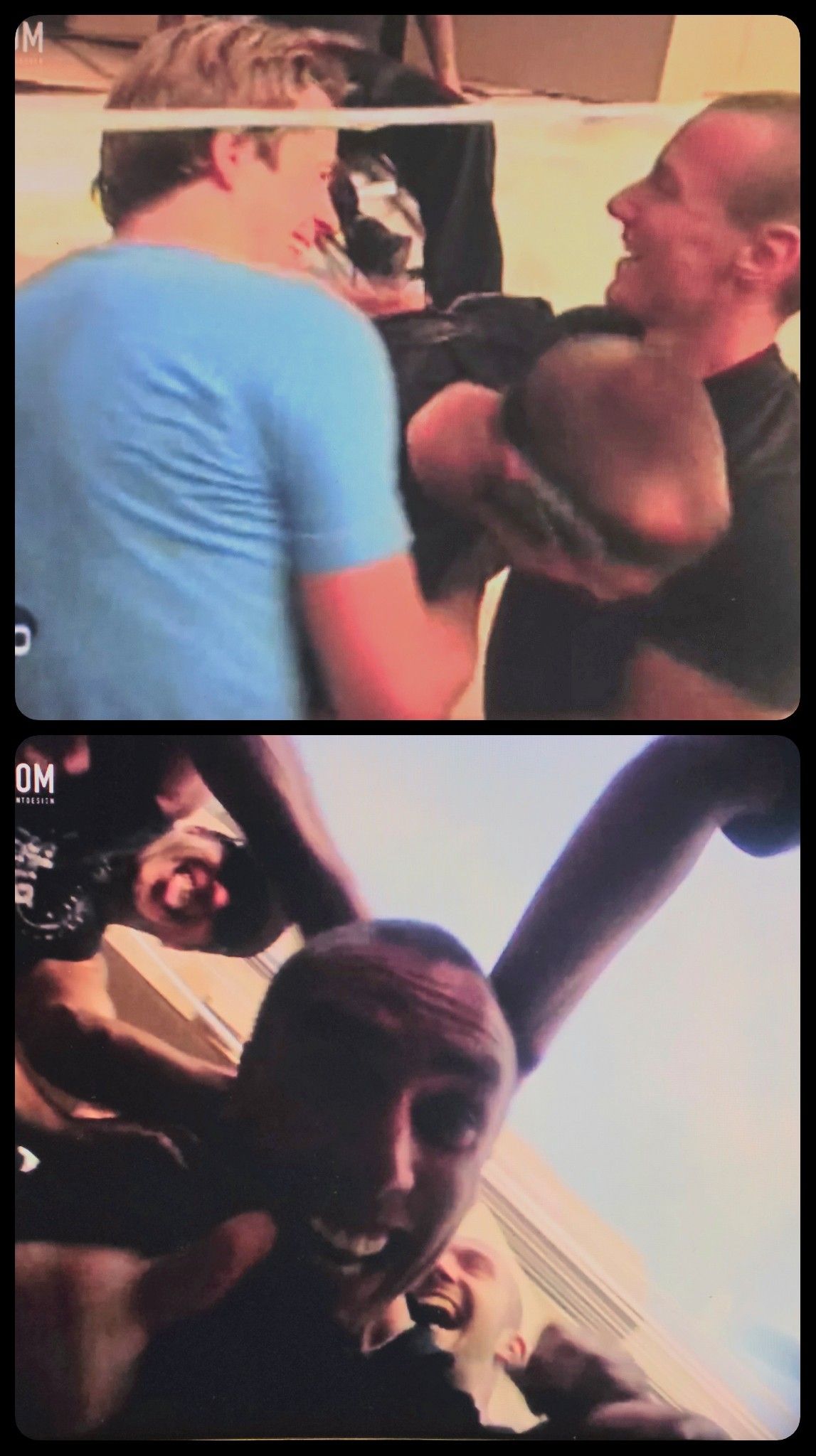 SlamArtist stunt team pulling Ferdi Fischer from the cardboard-box landing area after his jump.